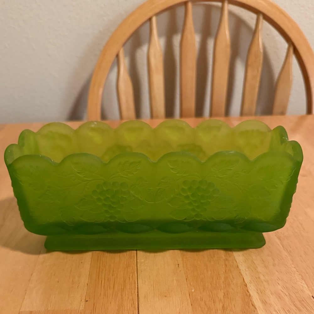 Westmoreland Frosted Glass Moss Green Planter Box - Vintage